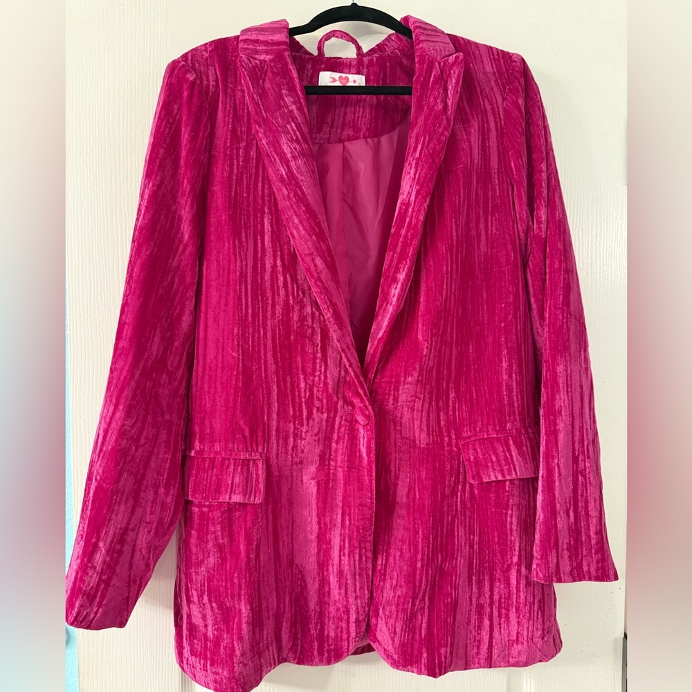 BUDDY LOVE HEFF CRUSHED VELVET BLAZER - FUCHSIA size Large